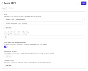 GDPR Form submission purge Screenshot 1
