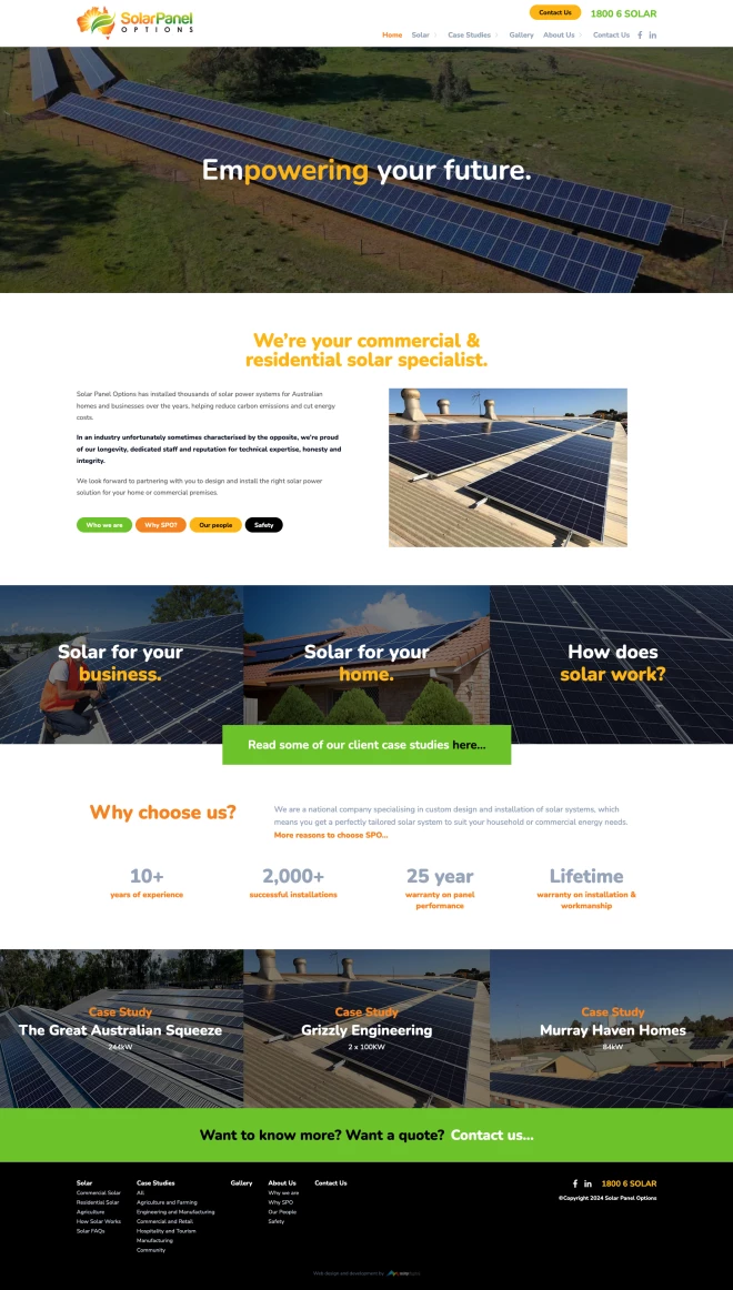 Screenshot of Solar Panel Options