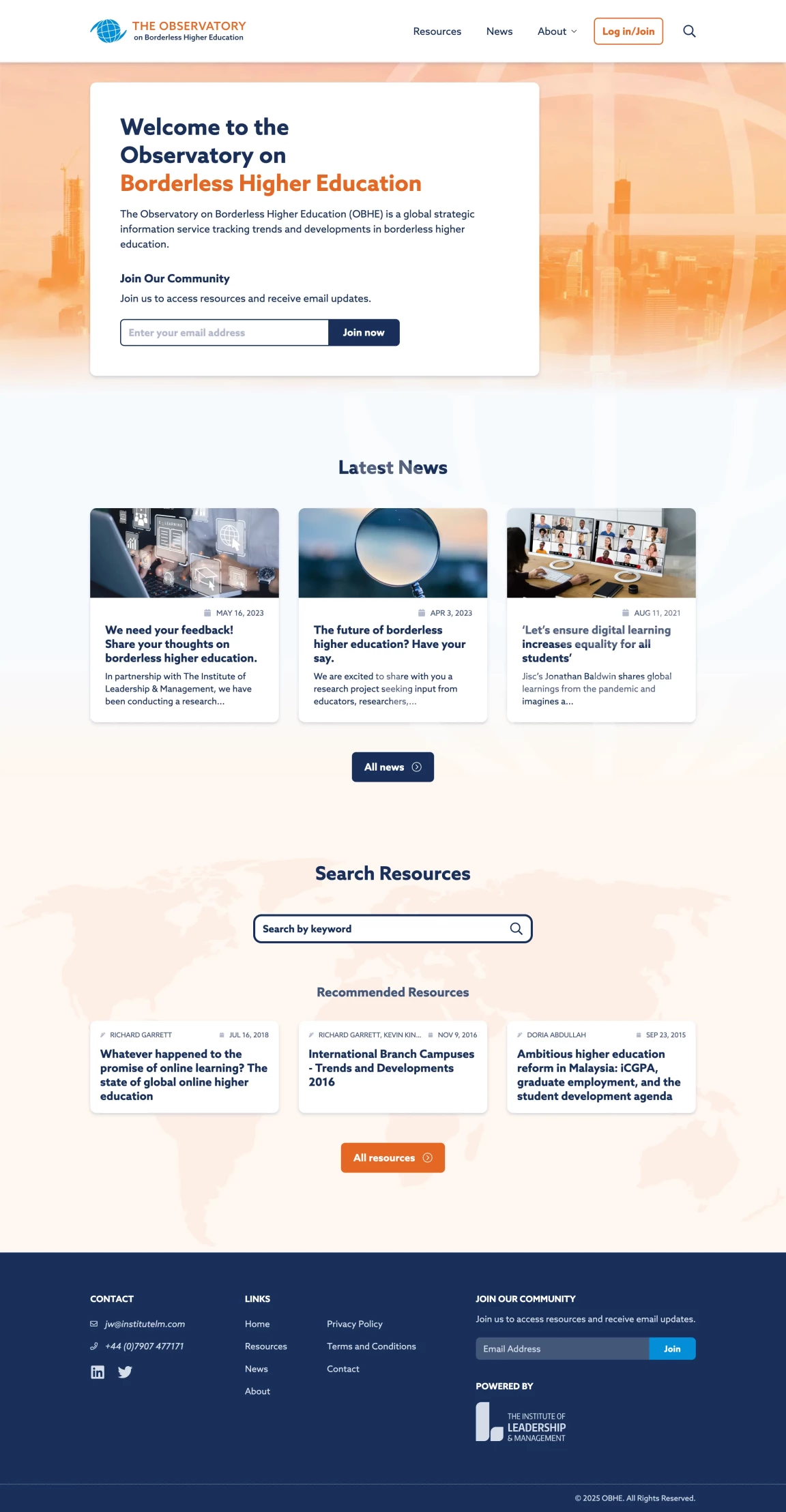 Screenshot of The Observatory on Borderless Higher Education (OBHE)