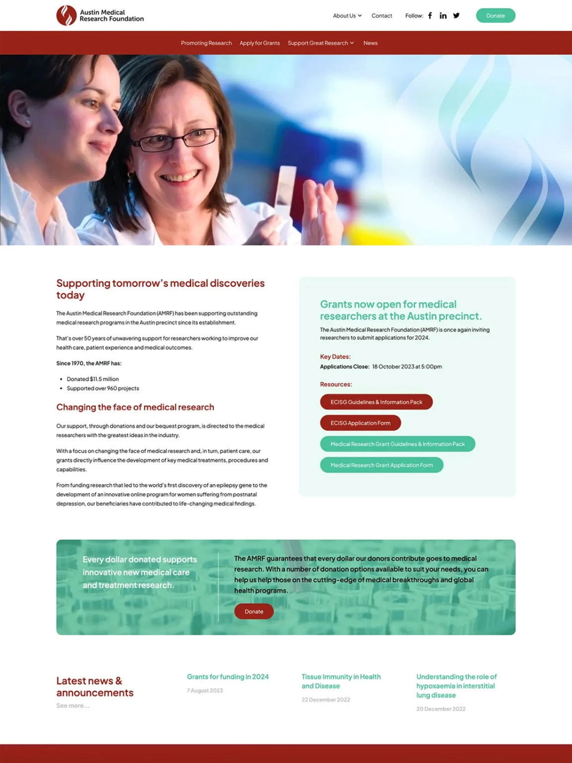 Screenshot of Austin Medical Research Foundation