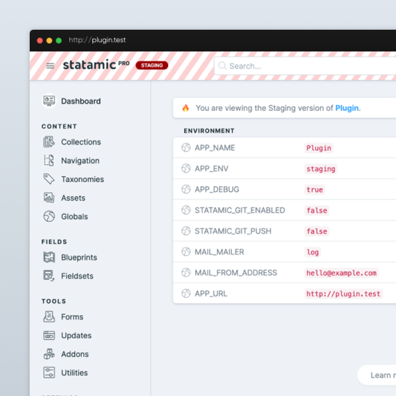 Statamic Environment Indicator & Widget Screenshot