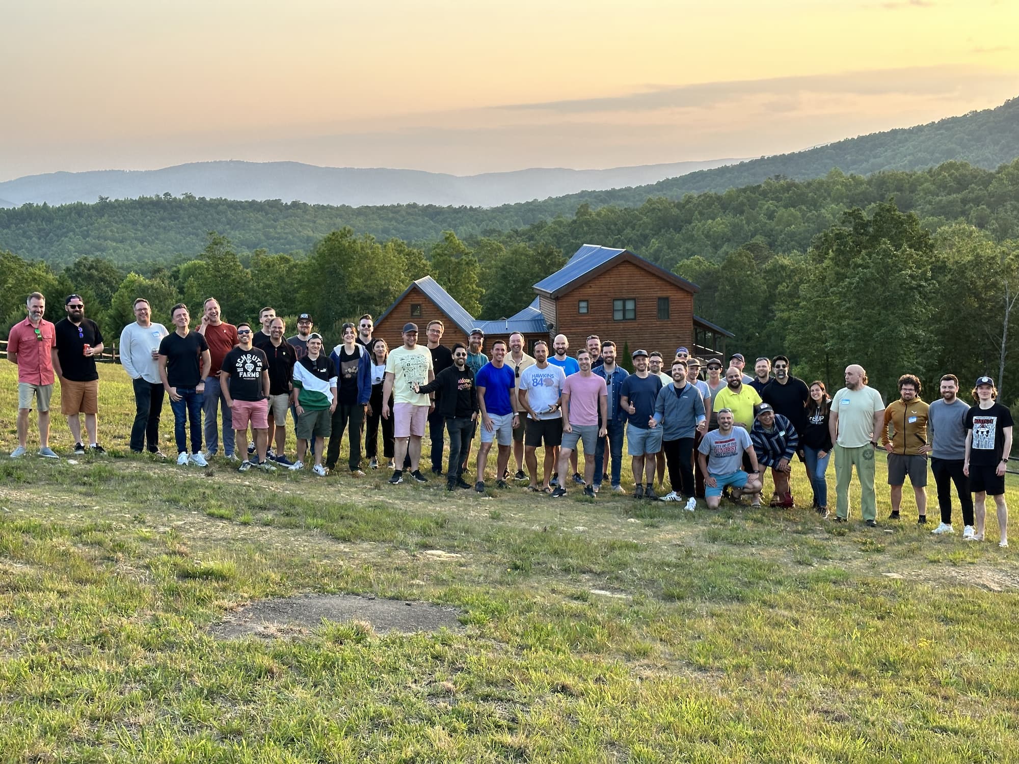 Group shot of Flat Camp attendees taken with a drone