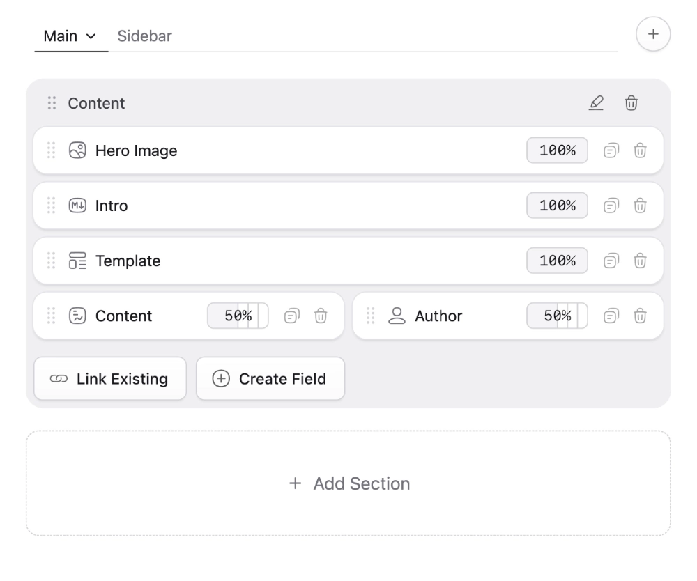 a Blueprint area showing the organization of fields. Fields are at different widths and different data types.
