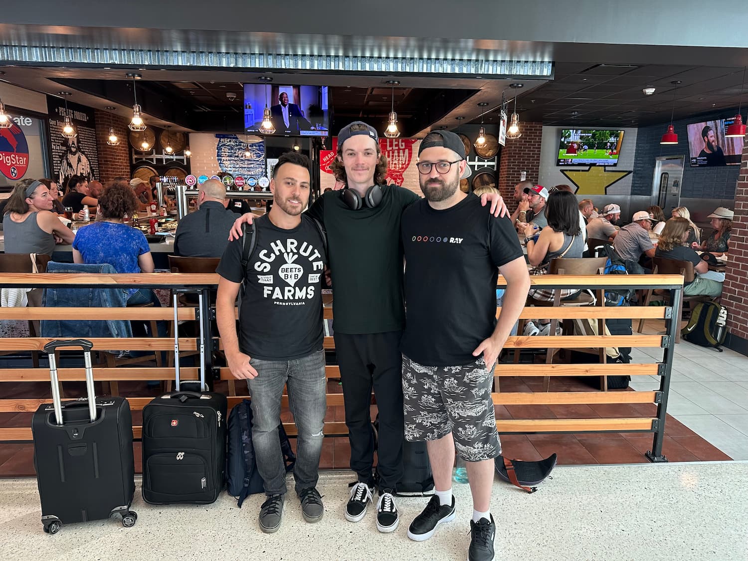 Group photo of Jason, Jesse, and Joshua at the airport leaving Nashville