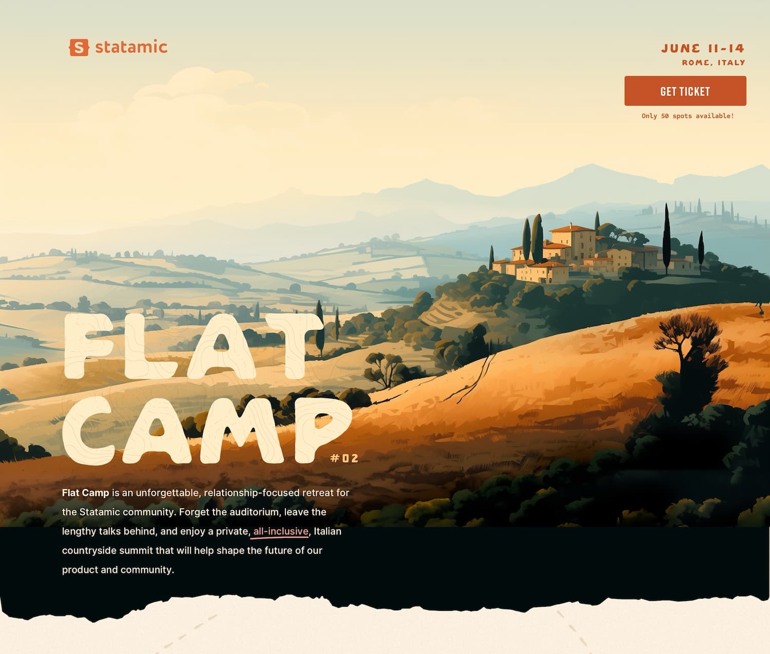 Flat Camp website hero section