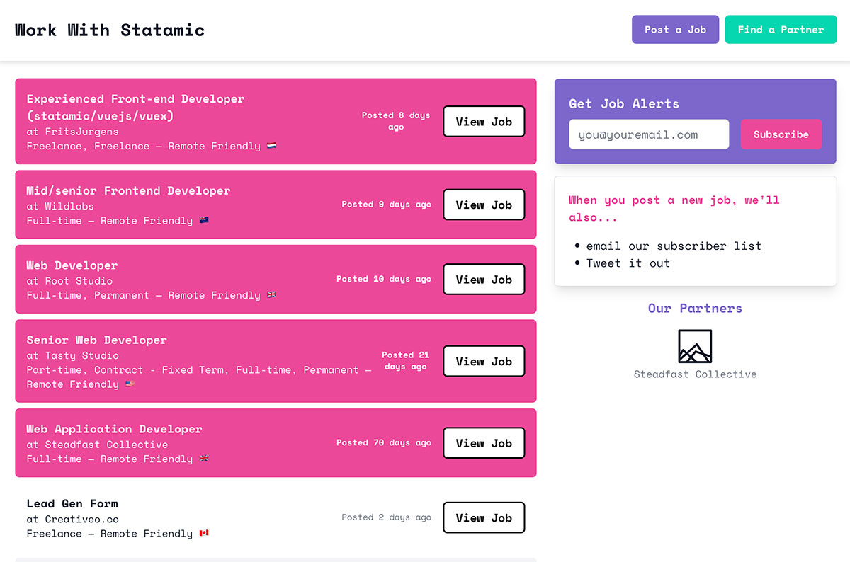 Work With Statamic – The Job Board