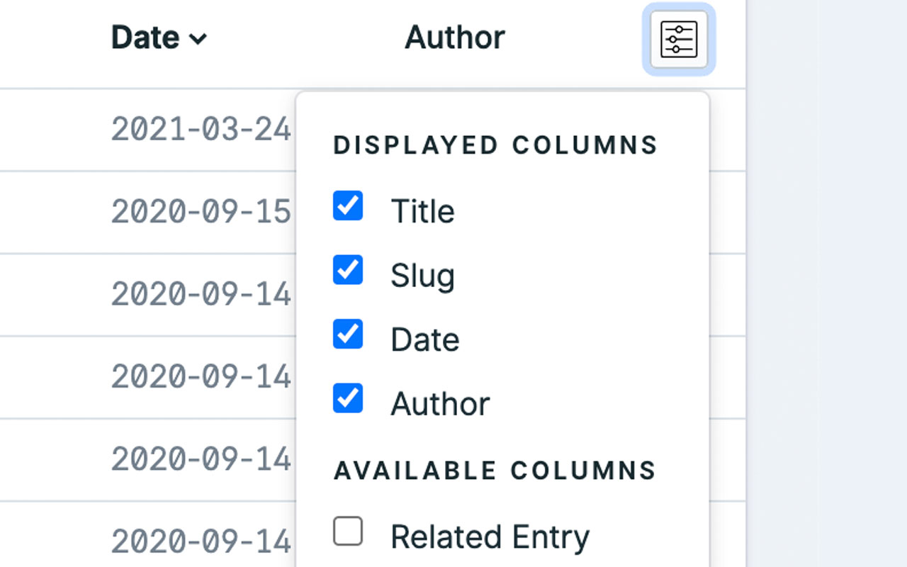 Customizable Columns Screenshot