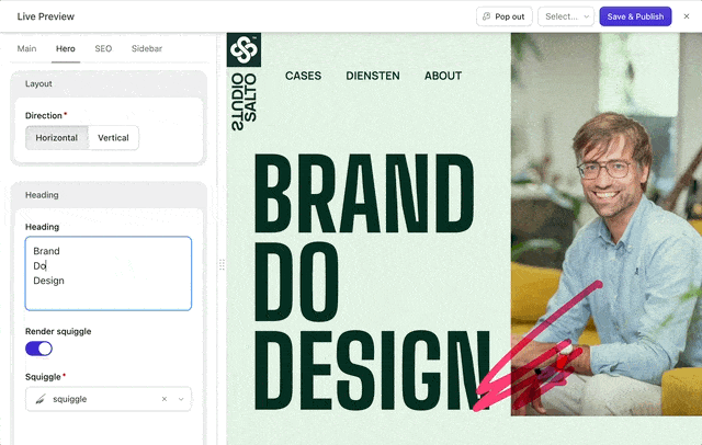 A demo of live preview, showing a rendered preview panel which changes as the user changes the CMS field.