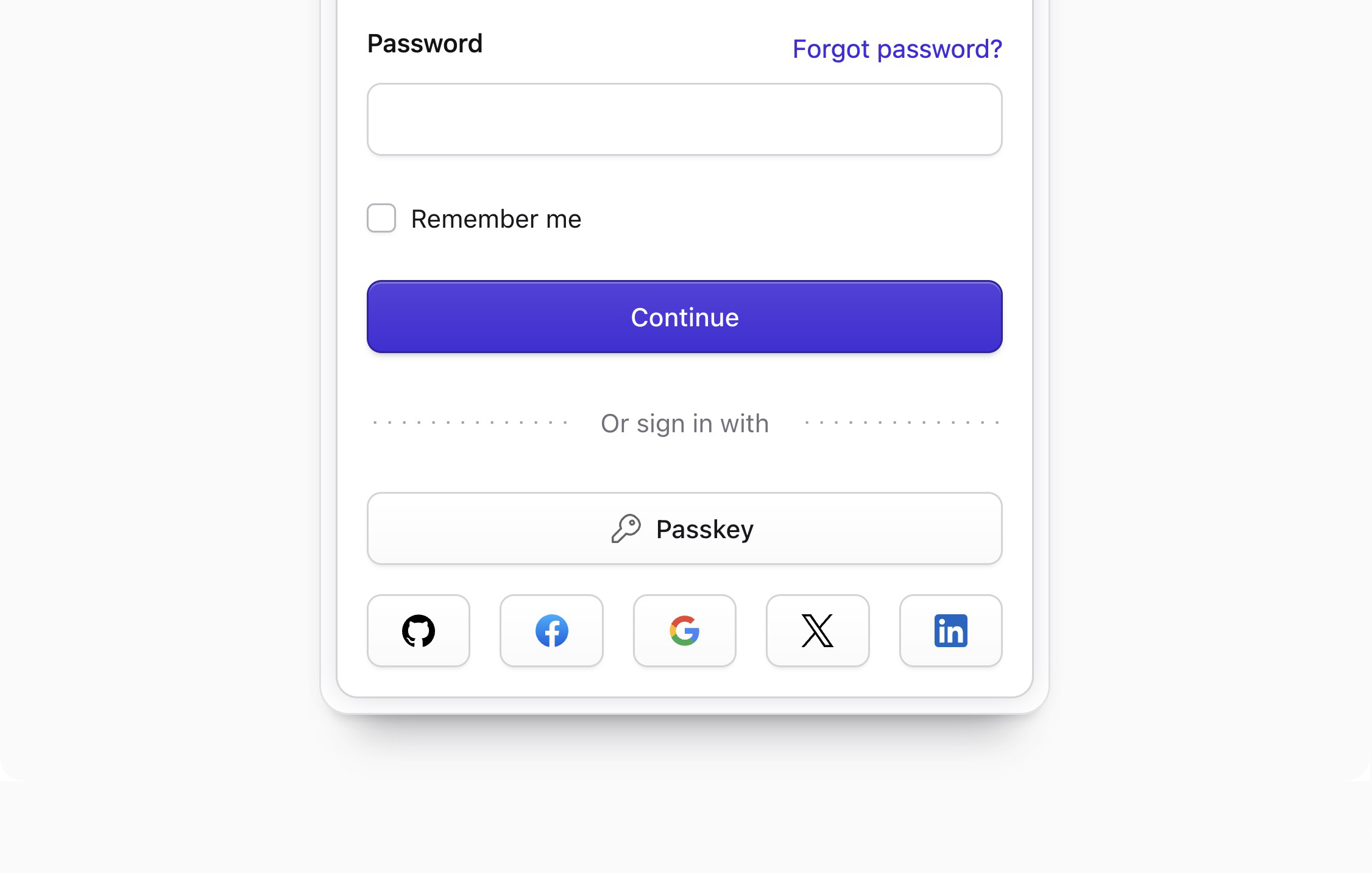 A login screen showing some alternative login methods like GitHub and Facebook.