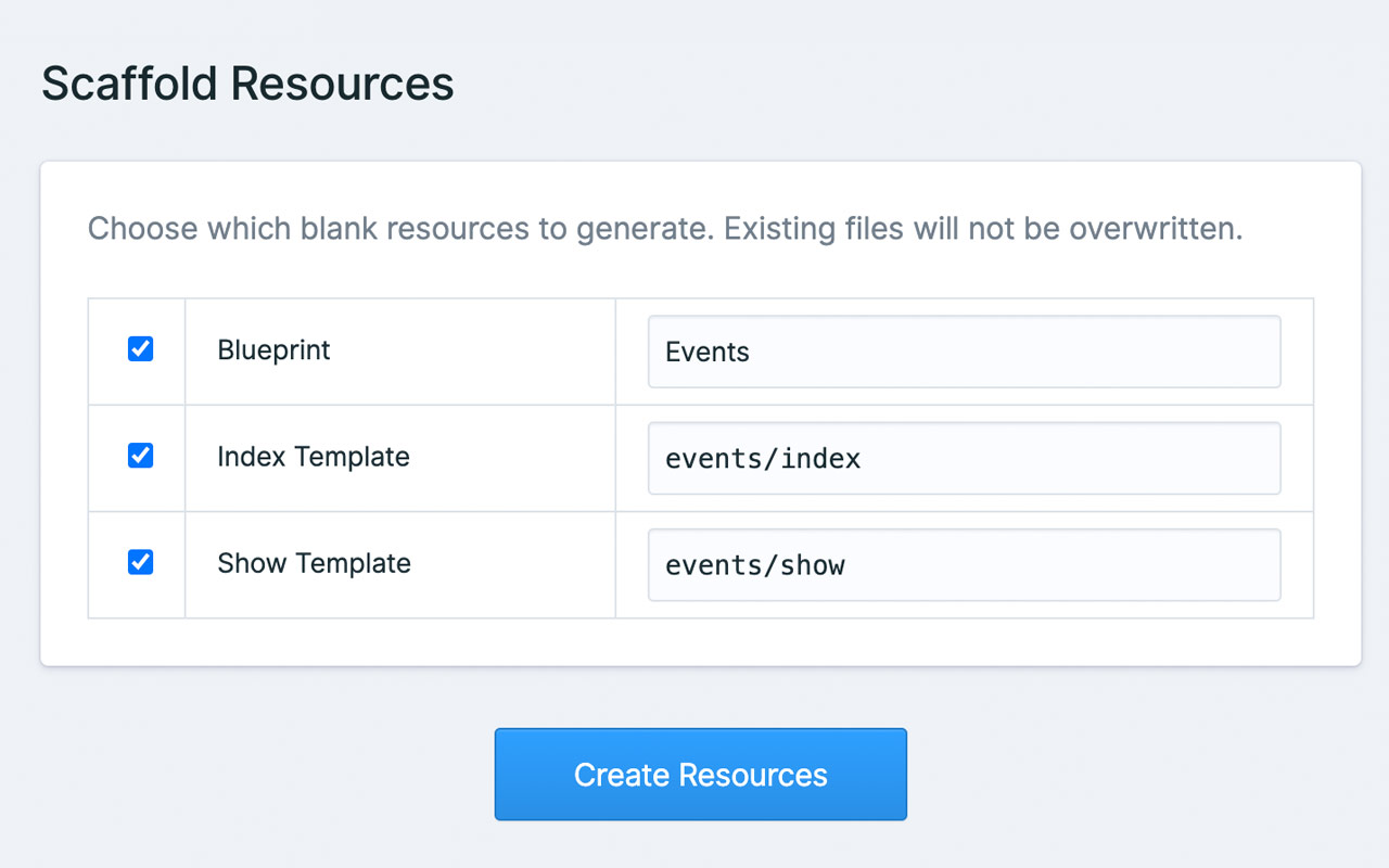 Resource Scaffolding Screenshot