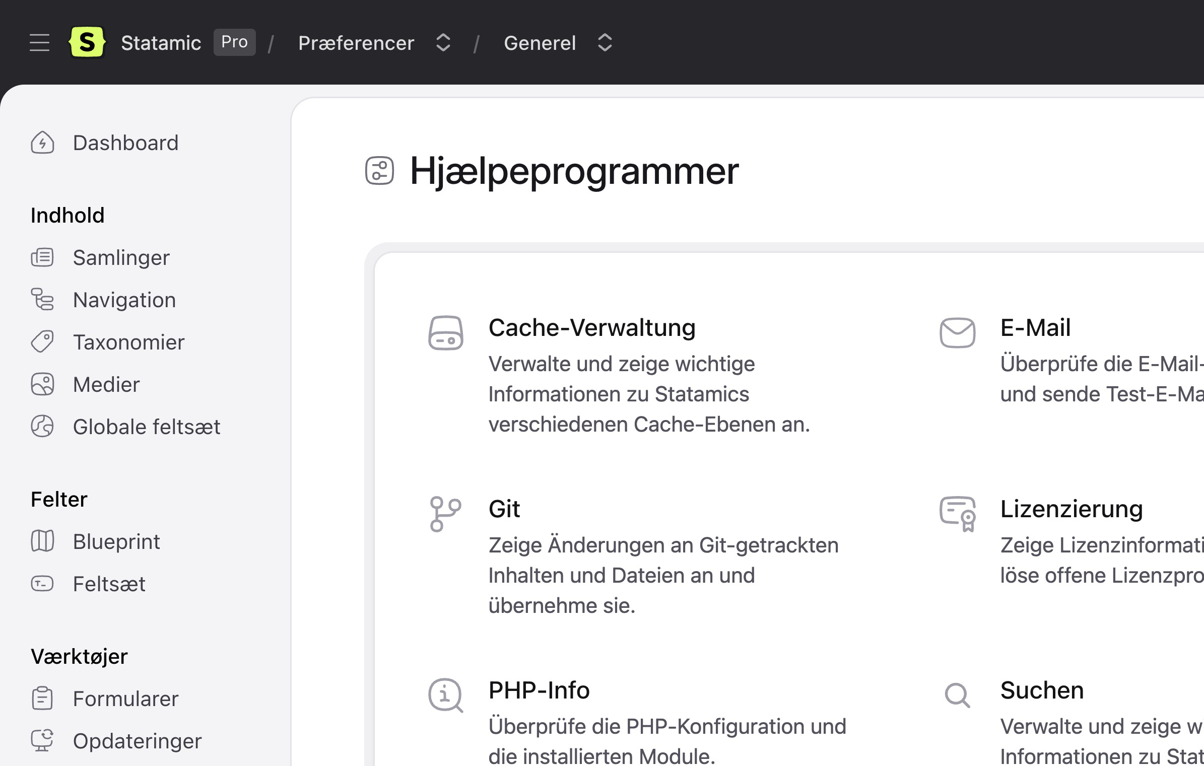 The control panel in Dutch.