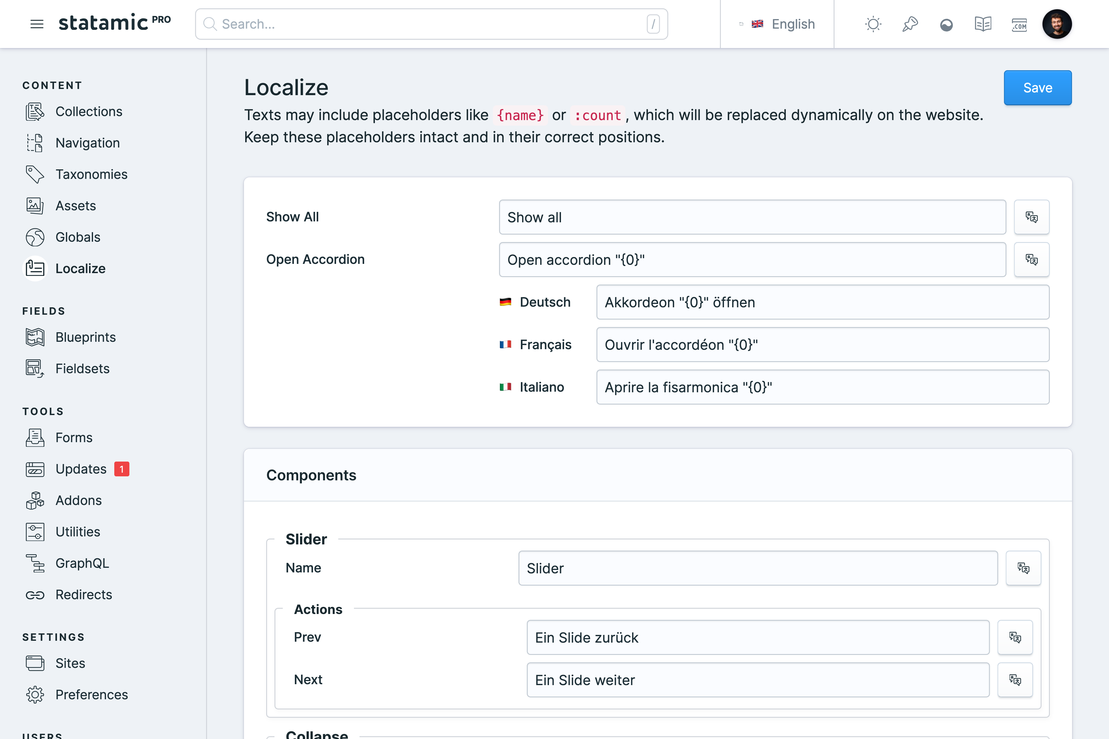 Localize - Update i18n files in Statamic Thumbnail