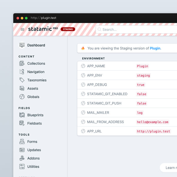 Statamic Environment Indicator & Widget Icon