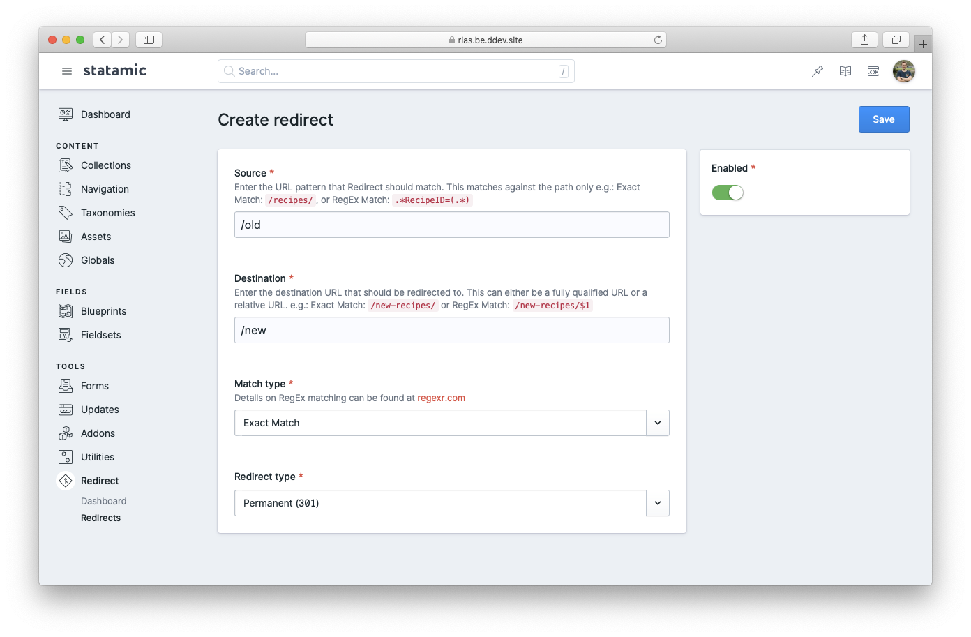 Redirect A Statamic Addon